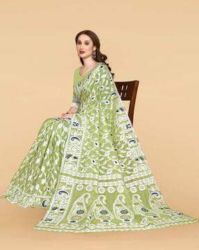 floral print jamdani silk saree