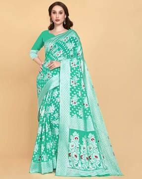 floral print jamdani silk saree
