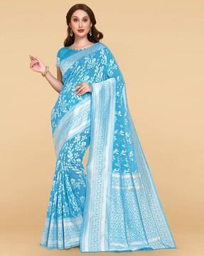 floral print jamdani silk saree