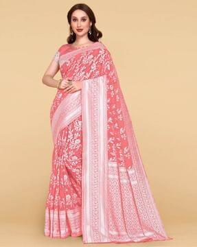 floral print jamdani silk saree