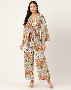 floral print jumpsuit with back button-closure