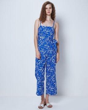 floral print jumpsuit with belt