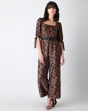 floral print jumpsuit with belt