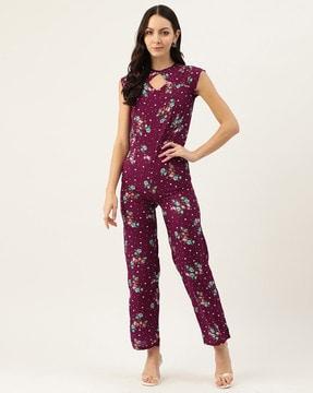 floral print jumpsuit with cut-out