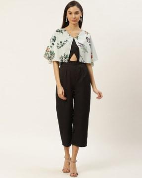 floral print jumpsuit with cutout