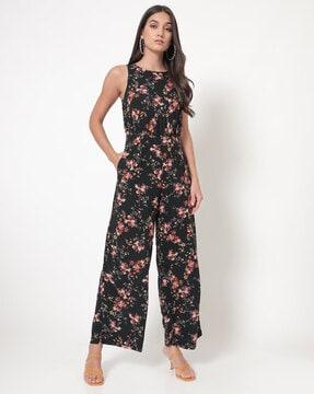 floral print jumpsuit with insert pockets
