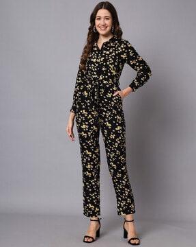 floral print jumpsuit with insert pockets