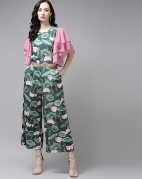 floral print jumpsuit with round-neck