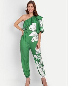 floral print jumpsuit with ruffled overlay
