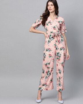 floral print jumpsuit with tie up