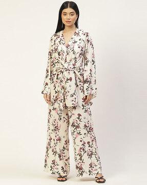 floral print jumpsuit with tie-up