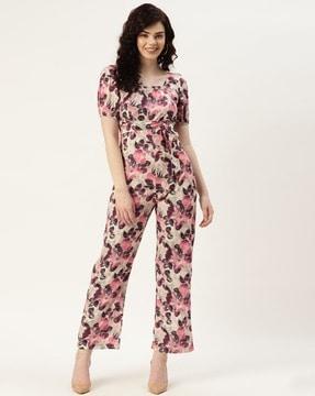 floral print jumpsuit with tie-up