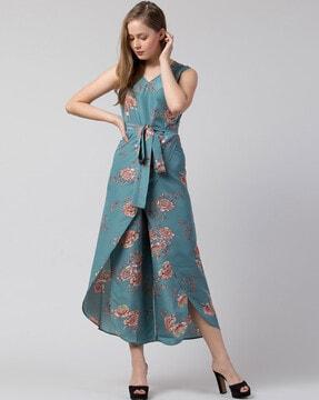 floral print jumpsuit with tie-up