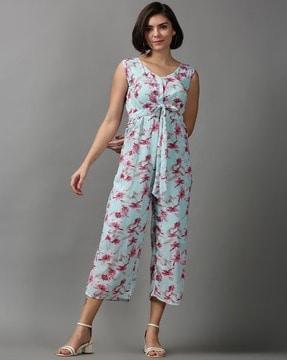 floral print jumpsuit with tie-up