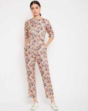 floral print jumpsuit with waist tie up