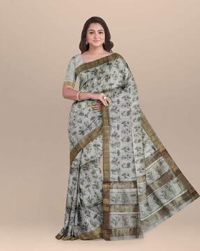 floral print jute cotton saree