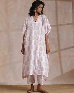 floral print kaftan kurta & pants set