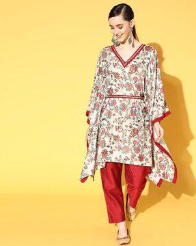 floral print kaftan kurta & pants with belt