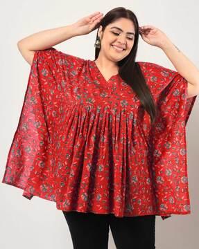 floral print kaftan-sleeve top