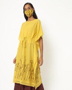 floral print kaftan top with mask