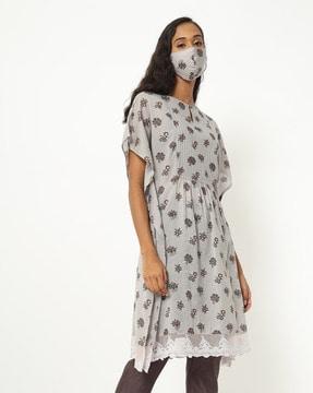 floral print kaftan top with mask