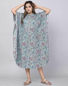 floral print kaftan with patch pockets