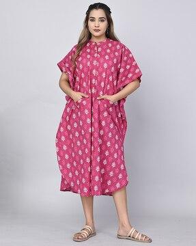 floral print kaftan with patch pockets