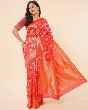 floral print kanjeevaram silk saree with blouse piece