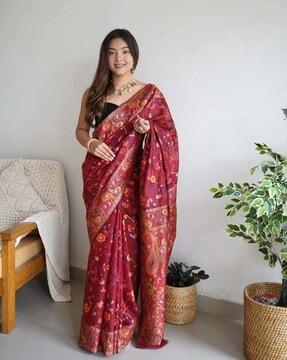 floral print kanjeevaram silk saree