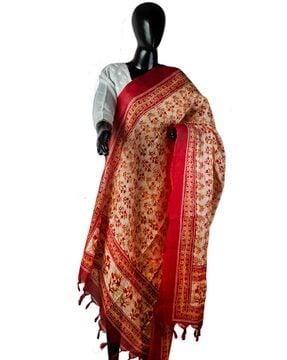 floral print khadi silk dupatta