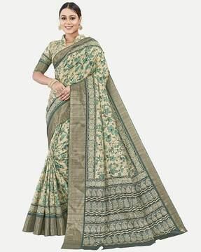 floral print khota silk saree with thick border