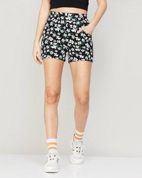 floral print knit shorts with insert pockets