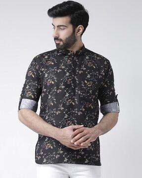 floral print kurta mandarin collar