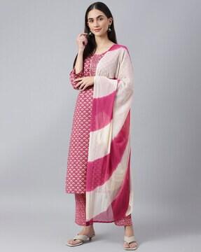 floral print kurta set with dupatta