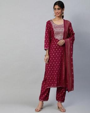 floral print kurta set with dupatta