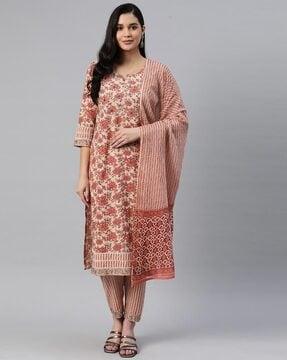 floral print kurta set with dupatta