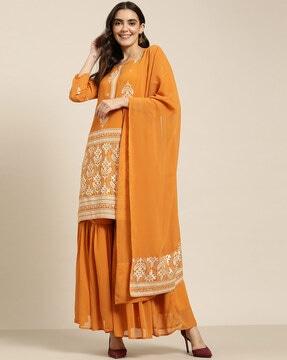 floral print kurta sharara set with dupatta