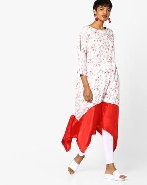 floral print kurta with asymmetric hemline