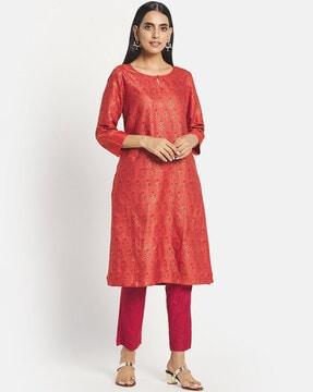 floral print kurta with insert pockets