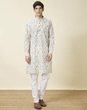 floral print kurta with mandarin collar