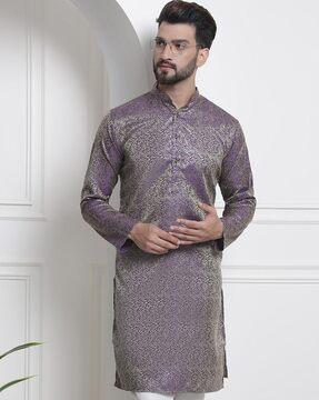 floral print kurta with mandarin collar