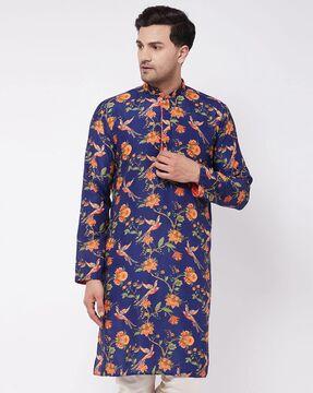 floral print kurta with mandarin collar