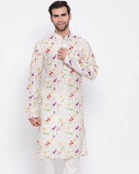 floral print kurta with mandarin collar