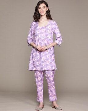 floral print kurta with pant set