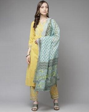 floral print kurta with pants & dupatta