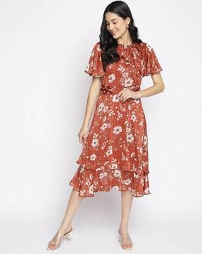 floral print layered a-line dress