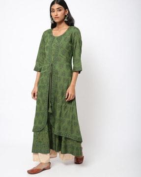 floral print layered a-line kurta