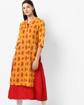 floral print layered a-line kurta