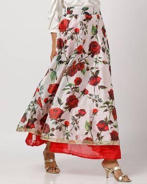 floral print layered flared skirt