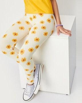 floral print leggings with elasticated waistband